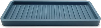 Happitasa Silicone Kitchen Sink Organizer Tray, Sponge Holder and Countertop Protector | Bathroom and Kitchen Soap Dish and Dispenser Tray (Smoky Blue, 9"x3.5", 5.6 Ounces)