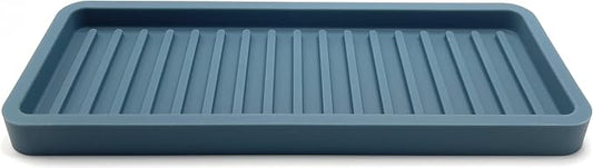 Happitasa Silicone Kitchen Sink Organizer Tray, Sponge Holder and Countertop Protector | Bathroom and Kitchen Soap Dish and Dispenser Tray (Smoky Blue, 9"x3.5", 5.6 Ounces)