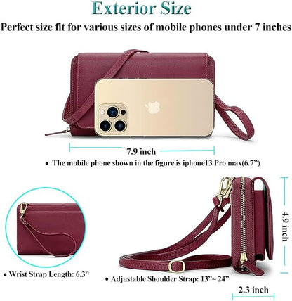 Peacocktion Crossbody Bags for Women RFID Wristlet Wallets Travel Vegan Leather Small Clutch Purses with Phone Pocket Zipper