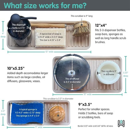 Happitasa Silicone Kitchen Sink Organizer Tray, Sponge Holder and Countertop Protector | Bathroom and Kitchen Soap Dish and Dispenser Tray (Mocha, 12"x4", 9.2 Ounces)