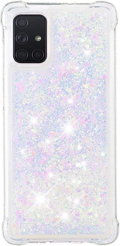 Glitter Phone Case für Galaxy A71 Women, Bling Flowing Liquid Case Bumper Protective Cover TPU Silicone Shockproof Back Case Transparent Hard Case Anti Yellowing Compatible with Samsung Galaxy A71