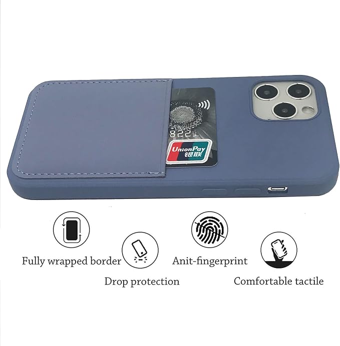 Ultra Slim Liquid Silicon Gel Case Compatible with iPhone 12,for iPhone 12 Pro 6.1 inch 2020 with Card Holder Sleeves Slot Anti-Scratch Shockproof Wallet Cover with Screen Protector (Lavender Gray)