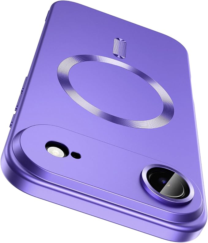 Magnetic for iPhone Air Case, Compatible with MagSafe, Built-in Camera Lens Protector, Slim Thin Soft Silicone Bumper Shockproof Metallic Luster Phone Case for iPhone 17 Air (Purple)