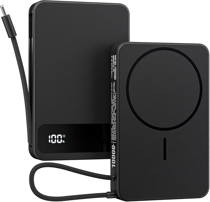 Magnetic Power Bank, 10,000mAh Wireless Portable Charger for Mag-Safe 15W Fast Charging, Battery Pack with USB-C Cable 20W in/Out for iPhone 17e/Air/17/16/15/14/13/12/Plus/Pro/Pro Max, AirPods & More