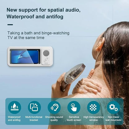 Shower Phone Holder with 360° Rotation, Angle Adjustable, Enhanced Sound Quality, Wall Mounted Phone Holder for Bathroom Mirror Bathtub Kitchen, Up to 7 Inch (White)