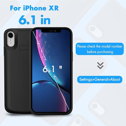 Battery Case for iPhone XR, Real 8500mAh Protective Phone Charging Case with Kickstand Ultra-Slim Rechargeable Extended Battery Charger Cover - 6.1 inch Black