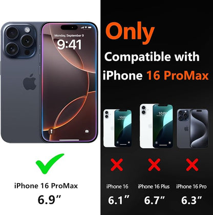 for iPhone 16 Pro Max Case [Shockproof] [Dropproof] [with Screen Protector ] Heavy Duty Protection Phone Case Cover for iPhone 16 Promax- Black