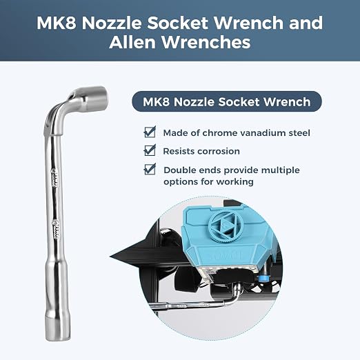 Sovol 3D Printer Tools Kit, 17Pcs 3D Printer Accessories with L-Size Extruder Nozzle Cleaning Tool, 0.4mm Nozzle Cleaning Parts, Multifunctional Wrench, MK8 Socket Wrench; Bent Tip Tweezer and Cutter
