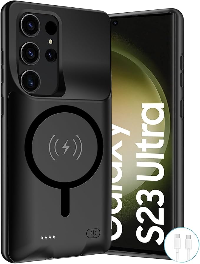 Wireless Charging Case for Galaxy S22 Ultra/ S23 Ultra, 12000mAh Rechargeable Portable Charging Case Compatible with Galaxy S22 Ultra / S23 Ultra 6.8" with Carplay Battery Pack Charger Case (Black)