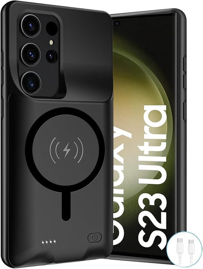 Wireless Charging Case for Galaxy S22 Ultra/ S23 Ultra, 12000mAh Rechargeable Portable Charging Case Compatible with Galaxy S22 Ultra / S23 Ultra 6.8" with Carplay Battery Pack Charger Case (Black)
