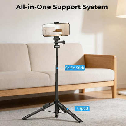SmallRig 59" Selfie Stick Tripod with Remote & Phone Clamp, Extendable Tripod Stand for DJI Osmo Action 6/5 Pro/4, for GoPro Hero 13/12/11, for Insta360 X5/X4, for iPhone 16/15/14, for Android - 5464