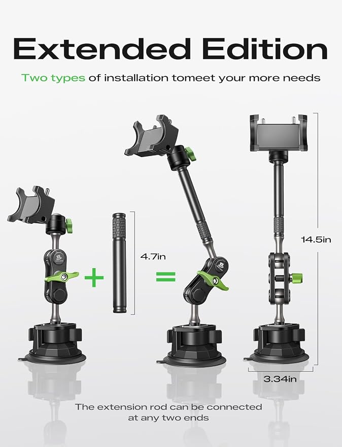 MAGIC JOHN Car Phone Holder, Ultra-Durable Mteal Phone Holders for Your Car, 360° Rotation Cell Phone Car Mount for Windshield, Suction Cup Car Phone Mount for iPhone Samsung All Smartphone