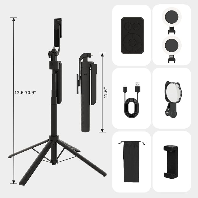 Auto Face Tracking Selfie Stick Tripod with Fill Light, 360 Rotation & Gesture Control, 70.9" Selfie Stick Tripod for iPhone with Remote for for TikTok/Vlog/Live Stream/Video Recording