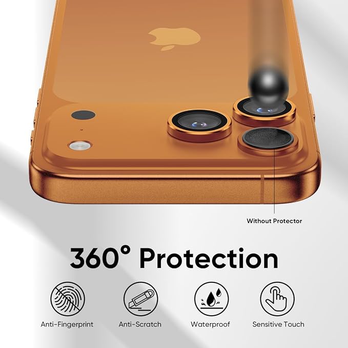 FLOLAB NanoArmour for iPhone 17 Pro Max/iPhone 17 Pro Camera Lens Protector, Anti-Reflective, Durable Tempered Glass with Aluminum Ring Ultra Clear TruColors, Easy Install - Orange