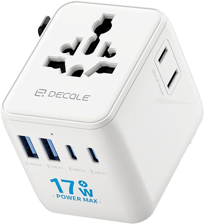 “Pro” Universal Travel Adapter 2 USB-C＆ 2 USB-A Cover 200+ Countries | 17W Max, International Plug Adapter, All in One Portable Adapter, NOT A Voltage Converter, for USA, UK, EU, AU (White)