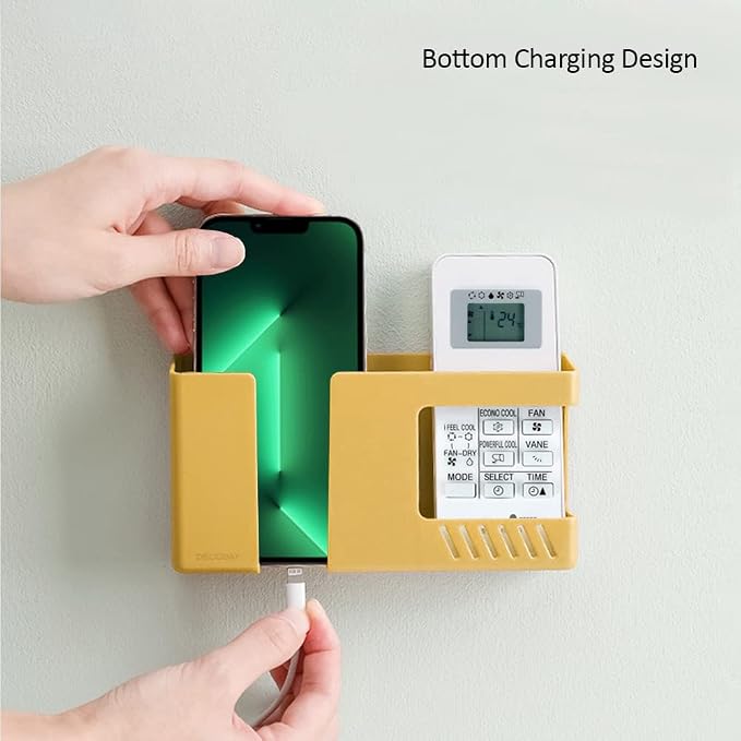 D3 Wall Mount Phone Holder, Punch-Free Wall-Mounted Mobile Phones Charging to Stand, Sticky Remote Control Storage Box Bedside Lazy Mobile Phone Rack, Multipurpose Storage Box (2 Pack-Y)