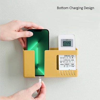D3 Wall Mount Phone Holder, Punch-Free Wall-Mounted Mobile Phones Charging to Stand, Sticky Remote Control Storage Box Bedside Lazy Mobile Phone Rack, Multipurpose Storage Box (2 Pack-Y)