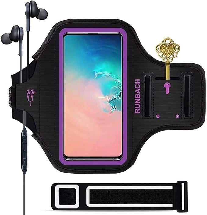 Armband for Samsung Galaxy S26+/S25+/S24+/S23+/S22+/S20+/S10+/S9+/S8+, Running Exercise Gym Bag with Key Holder and Card Slot (Purple)