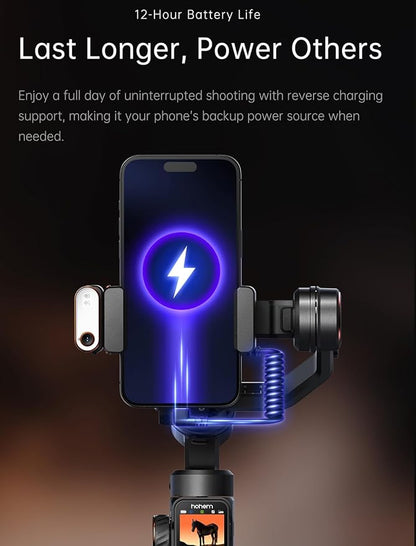 hohem iSteady M7 Gimbal Stabilizer for iPhone, 3-Axis Smartphone Gimbal with Magnetic AI Tracker Fill Light, Detachable Touchscreen Remote Controller, Built-in Extension Rod, 500g Payload