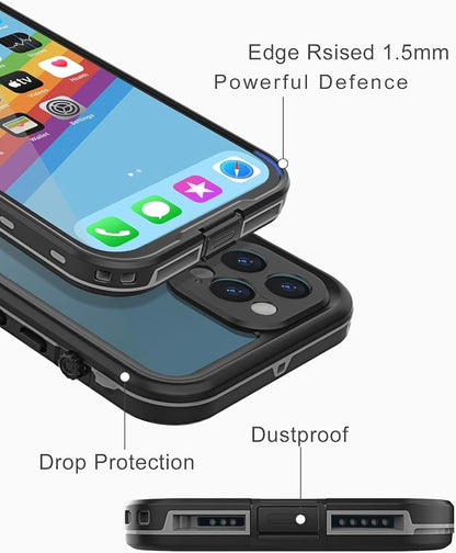 for iPhone 12 Pro Max Case Waterproof | Shockproof Dust Proof Phone Case Cover with Screen Protector Black-Clear
