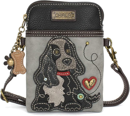 CHALA Dog Collection Cell Phone Crossbody Purse-Women PU Leather/Canvas Multicolor Handbag with Adjustable Strap