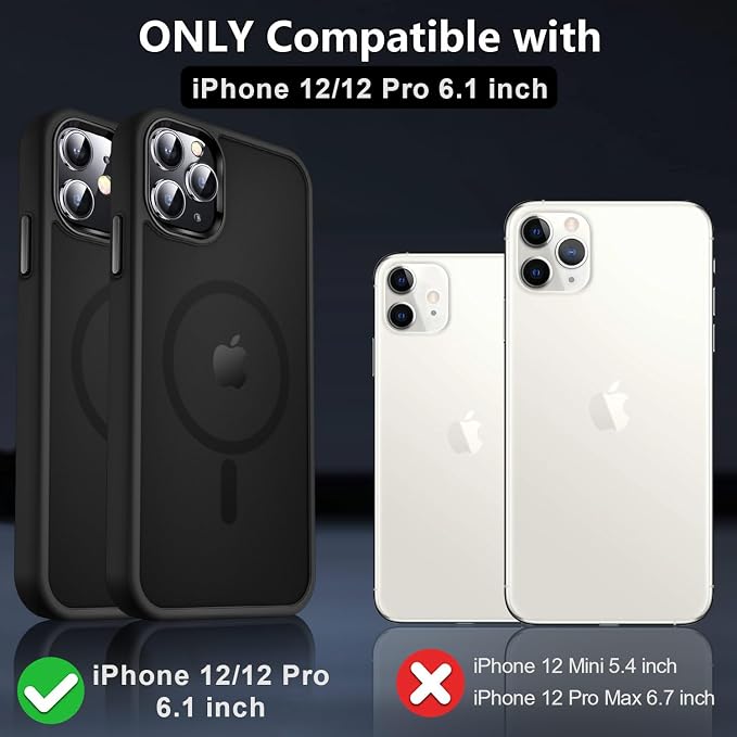 MOCCA Strong Magnetic for iPhone 12 Case/iPhone 12 Pro Case, [Compatible with Magsafe][Mil-Grade Drop Protection] Slim Shockproof Translucent Protective Phone Case for iPhone 12/12 Pro, Black