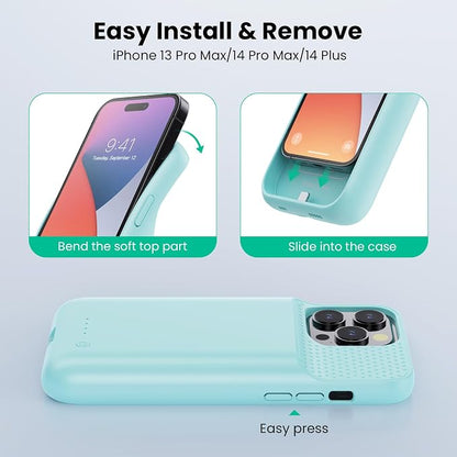 Battery Case for iPhone 14 Pro Max,14 Plus and 13 pro Max, Real 8600mAh Rechargeable Smart Extended Charging Case, Ultra-Slim Portable Protective Battery Pack (6.7 inch) Green