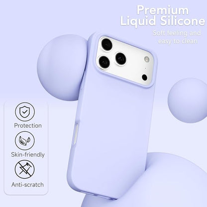 for iPhone 17 Pro Max Case Silicone Compatible with Magsafe Case, Ultra Slim Thin Magnetic Phone Cases Mag Safe, Cute Soft Rubber Gel Matte Wireless Charging Cover for Women, Purple Lavender
