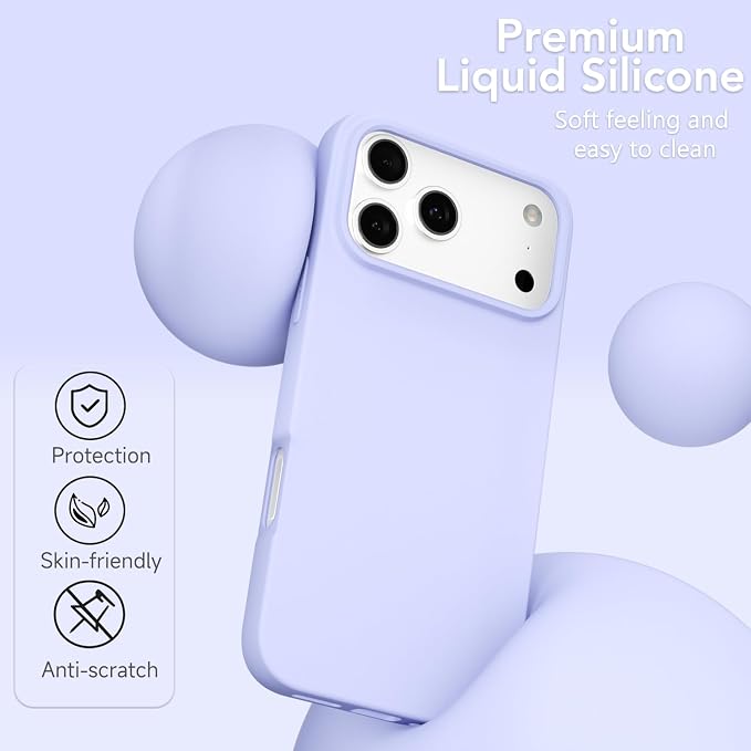 for iPhone 17 Pro Case Silicone Compatible with Magsafe Case, Ultra Slim Thin Magnetic Phone Cases Mag Safe, Cute Soft Rubber Gel Matte Plain Wireless Charging Cover for Women, Purple Lavender