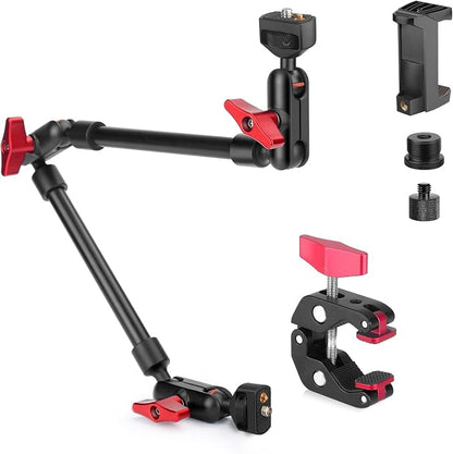 HEMMOTOP 22in Magic Arm with Clamp, Long Articulating Arm Camera Mount, Adjustable Phone Mount Holder 360° Rotation, Mic Arm for Microphone, LED Lights, for iPhone, Tripod, Desk, Table