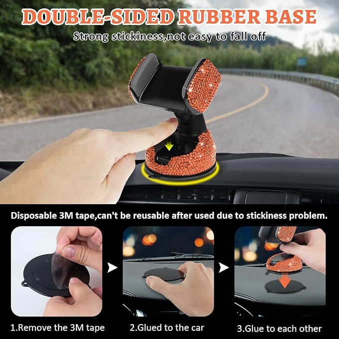 eing Car Phone Mount Cell Phone Holder with One More Air Vent Base,Bling Crystal Universal Phone Mount Holder Cradle for Dashboard,Windshield and Air Vent,Orange