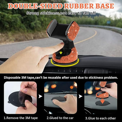 eing Car Phone Mount Cell Phone Holder with One More Air Vent Base,Bling Crystal Universal Phone Mount Holder Cradle for Dashboard,Windshield and Air Vent,Orange