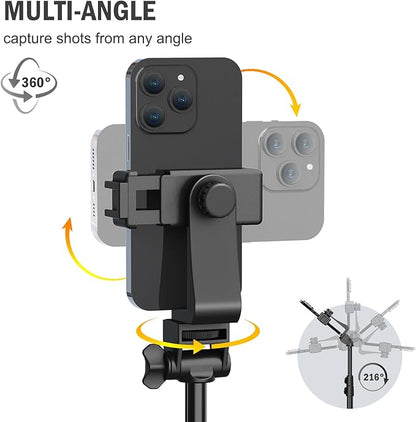 64” Tripod for Cell Phone & Camera, Phone Tripod with Remote and Phone Holder, Sturdy & Stable Height Adjustable Multi-Angle Shot Selfie Stick Tripod for Video Recording