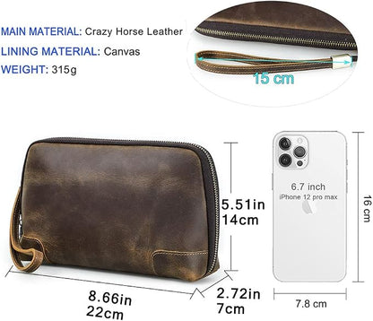 CONTACTS Crazy Horse Leather Travel Electronic Organizer Cables Chargers Accessories Storage Case Holder Clutch Bag