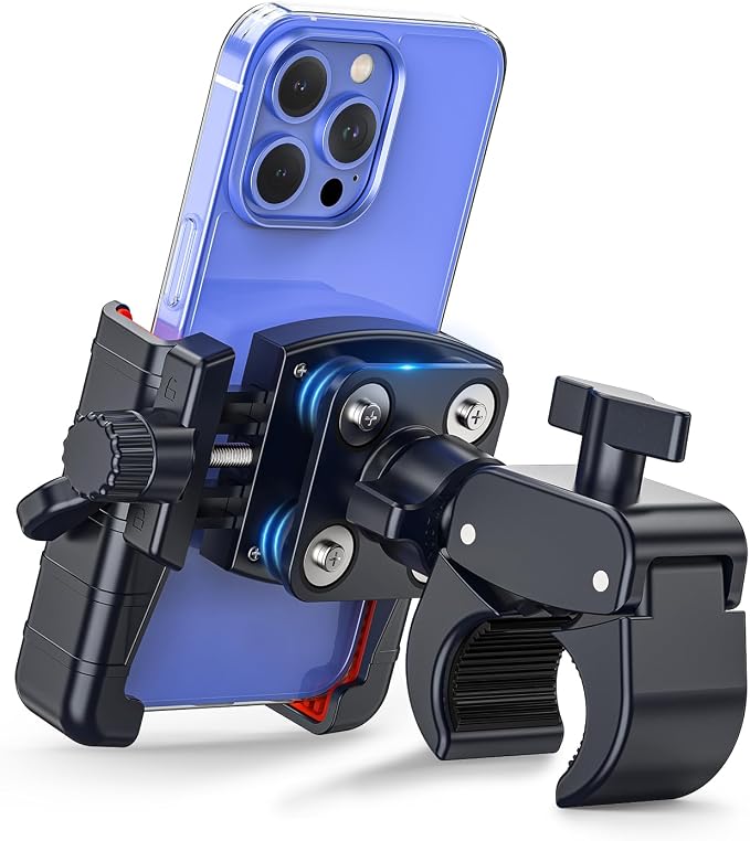 𝟑𝐫𝐝-𝐆𝐞𝐧 Anti Vibration Motorcycle Phone Mount Bike Phone Holder, E-Bike Handlebar Cell Phone Holder with Secure Lock, Electric Scooter Phone Holder for Bicycle/ATV Fit 4.7-7'' Phone