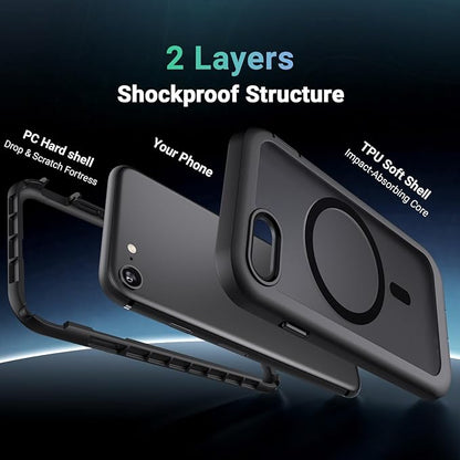 jaroco Magnetic for iPhone SE Case 3rd/2rd,iPhone 8/7 Case, [Compatible with MagSafe][Military Grade Drop Protection][Heavy Duty Protection][Non-Slip] 2-Layer Bumper Phone Case 4.7''-Black