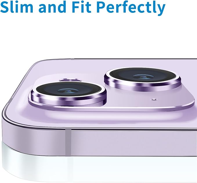 Compatible with iPhone 14 and iPhone 14 Plus Camera Lens Protector, Anti-Scratch Tempered Glass Camera Screen Protector Shockproof Full Protective Camera Cover Case Friendly Lens Cover-Purple