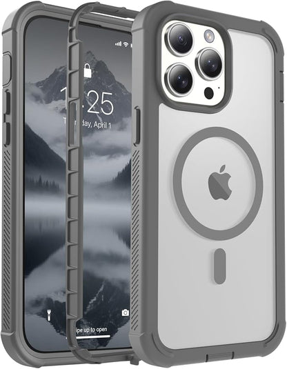 jaroco Magnetic for iPhone 14 Pro Max Case, [Compatible with MagSafe][Military Grade Drop Protection][Heavy Duty Protection][Non-Slip][Shockproof] 2-Layer Durable Bumper Phone Case 6.7''-Gray