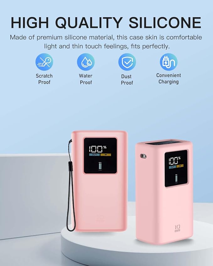Silicone Case for CUKTECH 10 Mini Power Bank (10000mAh 55W) Full-Body Protective Cover for CUKTECH 10 Mini Portable Charger,Precise Port Cutouts (Case Only) Pink