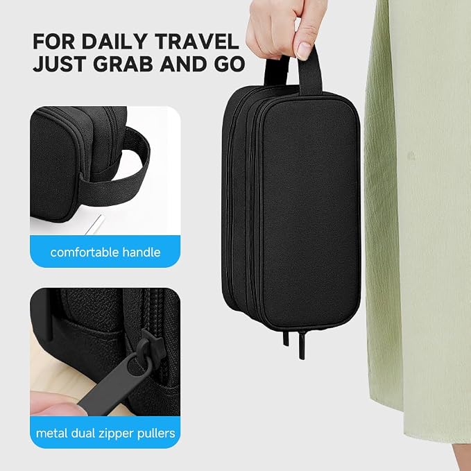 Teskyer Double Layer Cable Organizer Bag, Travel Tech Pouch, Black | Elastic Bands Organization, Water Resistant Fabric, Multiple Compartments, Padded Protection, Travel and Office Use