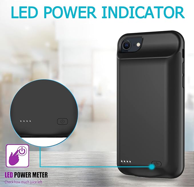 Battery Case for iPhone 6/6s/7/8/SE(2020/2022),Upgraded 10000mAh Rechargeable Portable Protective Extended Charger Case Compatible with iPhone 8/7/6s/6/SE2/3 (4.7 inch) Charging Case & Carplay (Black)