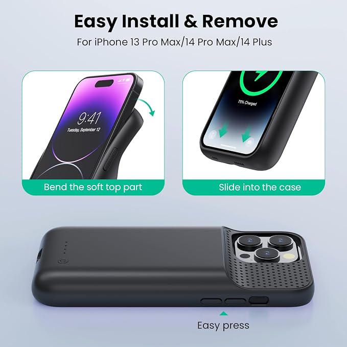 Battery Case for iPhone 14Pro Max/14 Plus/13Pro Max/,Slim Upgrated Powerful 8600mAh Portable Extended Charger Case Cover for iPhone 14Pro Max/14 Plus/13Pro Max Battery Charger Case Black