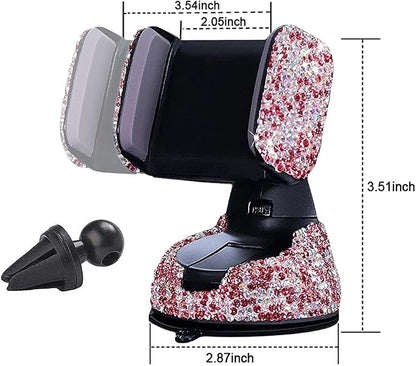 SUNCARACCL Bling Car Phone Holder, 360°Adjustable Crystal Auto Phone Mount Universal Rhinestone Car Stand Phone Holder Car Accessories for Windshield Dashboard and Air Outlet (Pink)