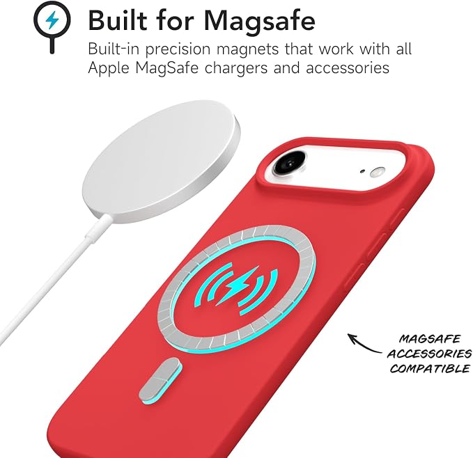 for iPhone 17 Air Case Silicone Compatible with Magsafe Case, Ultra Slim Thin Magnetic Phone Cases Mag Safe, Cute Soft Rubber Gel TPU Matte Plain Wireless Charging Cover for Women, Red