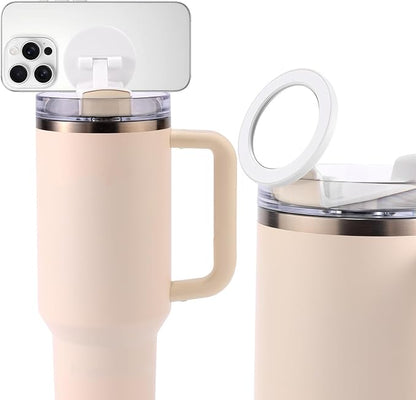Lyreh Magnetic Phone Holder for Stanley Cup Quencher H2.0 Flowstate Tumbler, Plastic Portable Water Bottle Phone Holder Practical Accessories for Home Car Office Gym (White)
