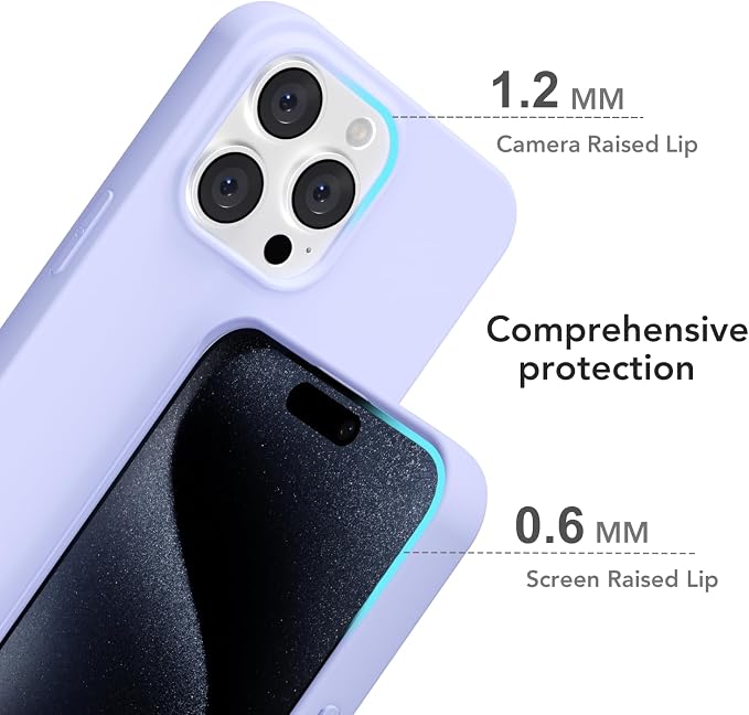 for iPhone 15 Pro Case Silicone Compatible with Magsafe Case, Ultra Slim Thin Magnetic Phone Cases Mag Safe, Cute Soft Rubber Gel Matte Plain Wireless Charging Cover for Women, Purple Lavender