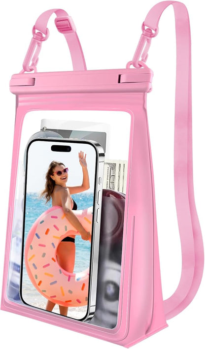 PEDVSTY Large Waterproof Phone Pouch [with Sealing Strip], Cell Phone Dry Bag for iPhone 17 16 15 14 13 Pro Max Galaxy S25 S24 S23 All Devices, Floating Water Proof Bag for Beach Water Park Hot Pink