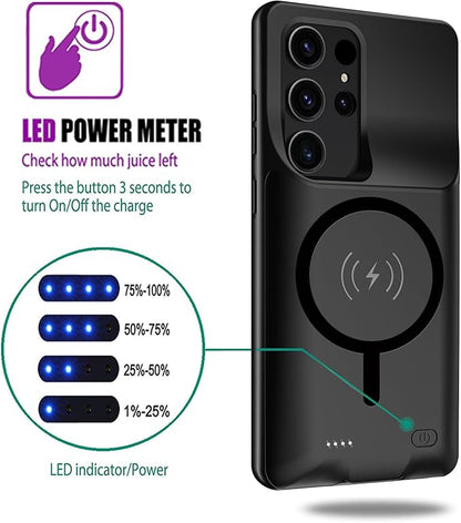 Battery Case for Galaxy S25 Ultra(6.9 inch),[12000mAh] Large Capacity Slim Portable Protective Fast Charging Case Backup Power Bank Battery Cover Compatible with Galaxy S25 Ultra-Black