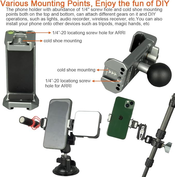 Aluminum Cell Phone Holder with 1 Inch Ball Mount Adapter Compatible with RAM mounts B Size 1" Socket Arm Bike Motorcycle Car Phone Mount, Double Protection Anti-loosening Locking knob
