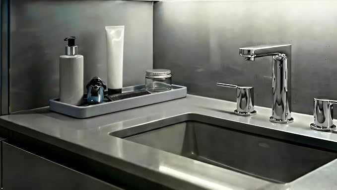 Happitasa Silicone Kitchen Sink Organizer Tray, Sponge Holder and Countertop Protector | Bathroom and Kitchen Soap Dish and Dispenser Tray (Grey, 12"x4", 9.2 Ounces)